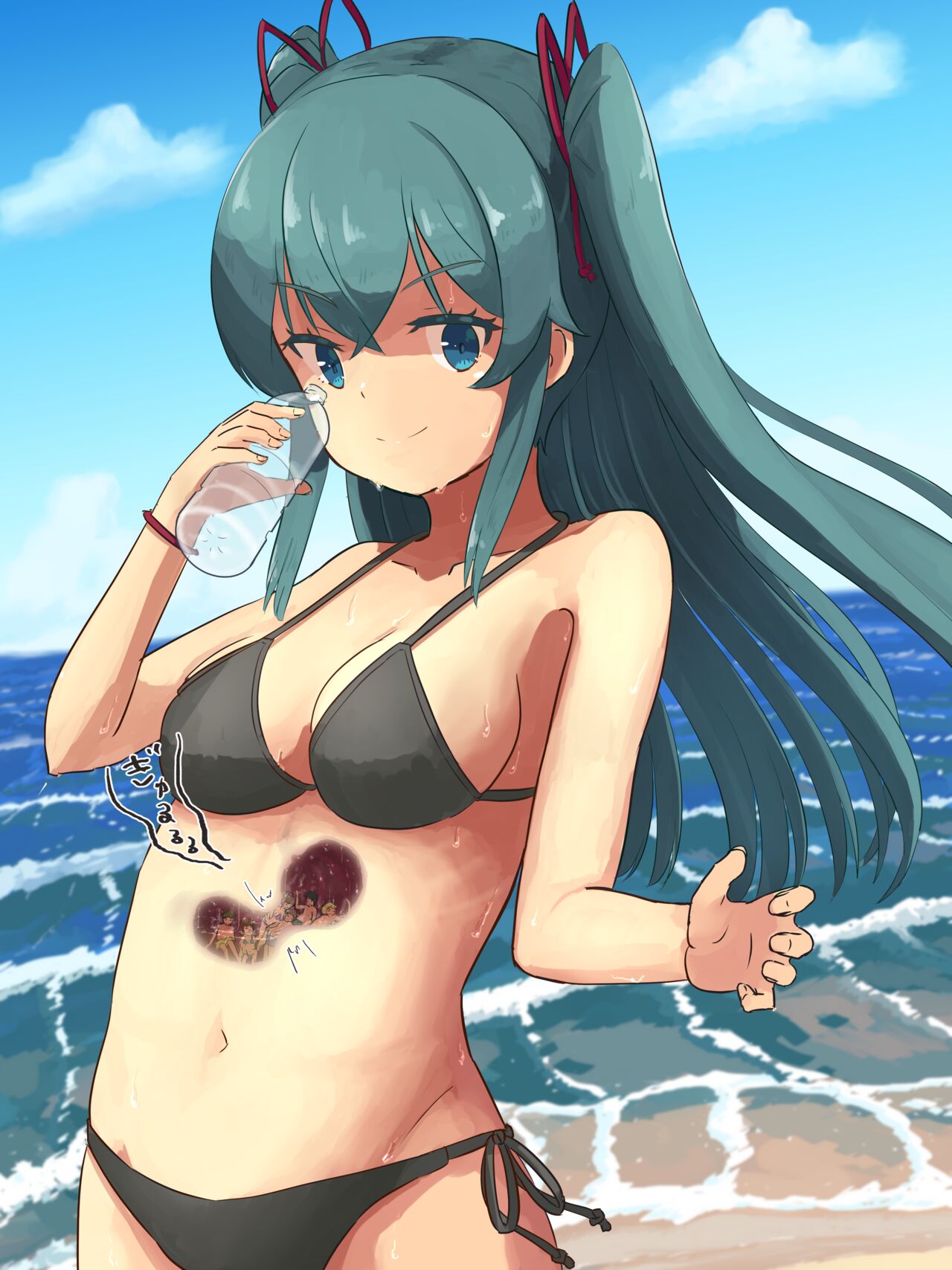 縮小した海水浴客をお水と一緒に飲み込んじゃう女の子 page 3 full